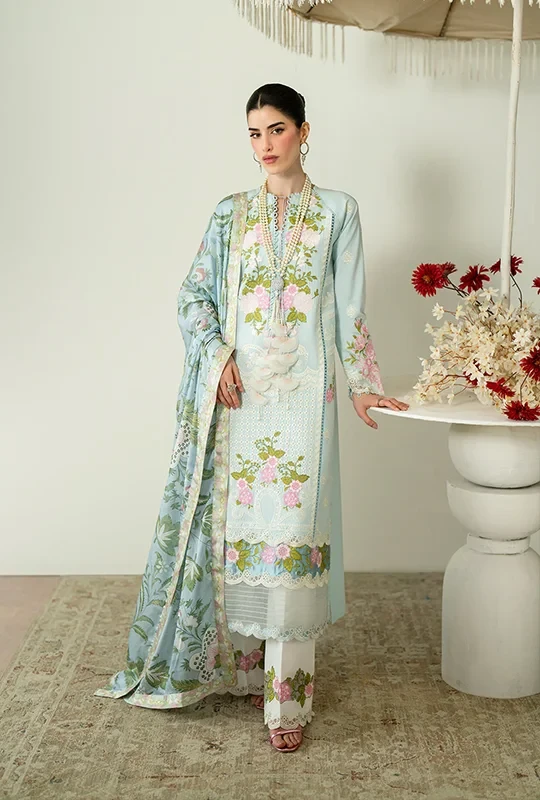 Zaira By Zariya Embroidered Lawn 26 - Ice Blue 3pcs (Unstitched)