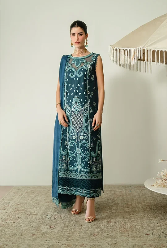 Zaira By Zariya Embroidered Lawn 26 - Teal Blue 3pcs (Unstitched)