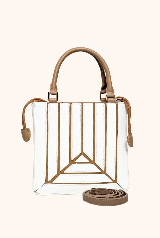 Geo Panel Top Handle Bag - White Beige