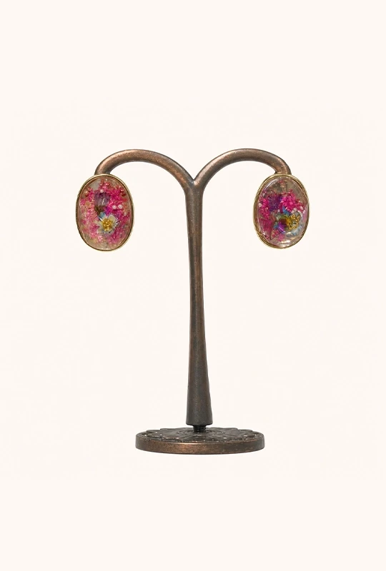 Golden Metal Flower Stone Earrings