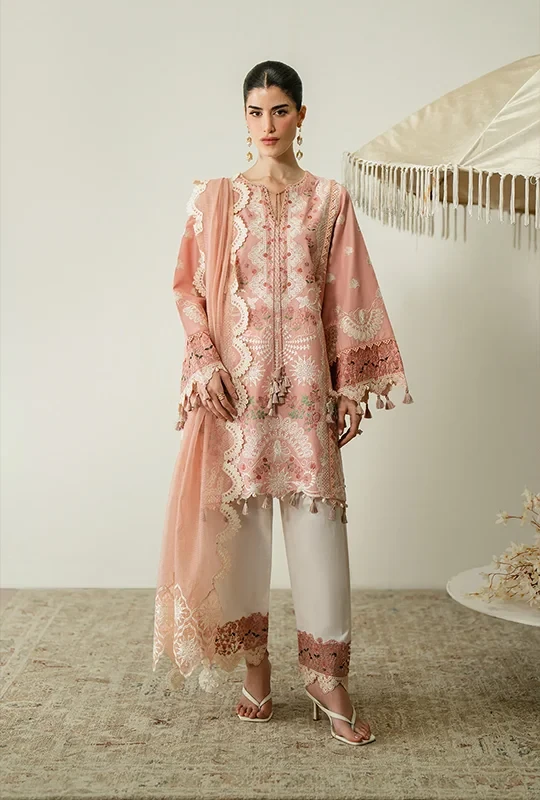 Zaira By Zariya Embroidered Lawn 26 - Peach Pink 3pcs (Unstitched)