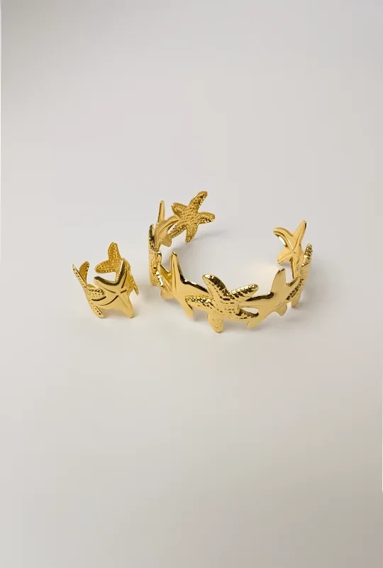 Starfish Charm Bracelet and Finger Ring Set