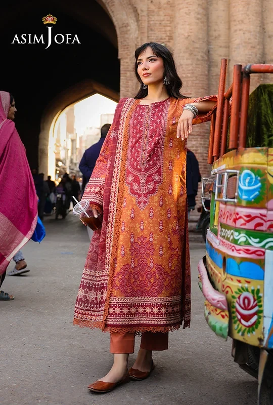 Asim Jofa Printed Lawn Vol-03 - Brown 3pcs (Stitched)
