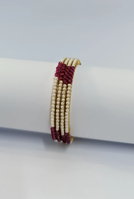 Crystal Pearl Bangle Set