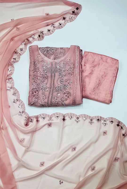 Mahpara By Al Umer Chiffon - Light Pink 03pcs (Stitched)