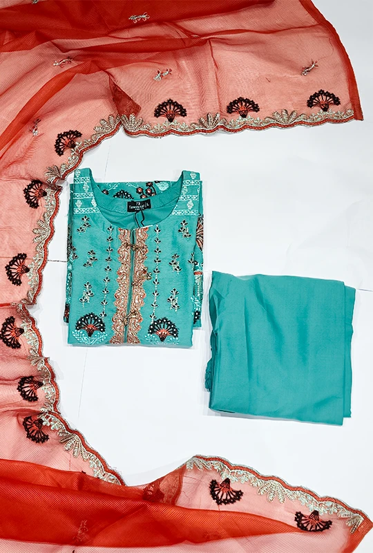 Pakistani Inspired Tawakkal Chiffon With Kota Orna- 3Pcs (Stitched)