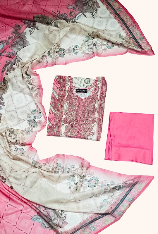 Pink Paisley Cotton - 3Pcs (Stitched)