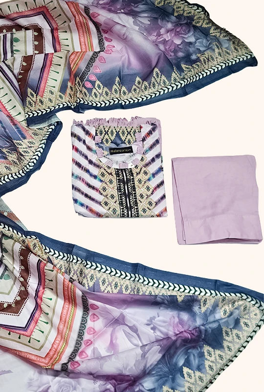 Lavender Bloom Cotton - 3 Pcs (Stitched)