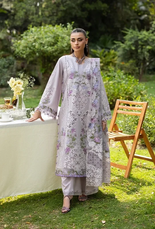 Elaf Luxury Lawn Vol-02 Embroidered - Soft Lavender 3Pcs (Unstitched)