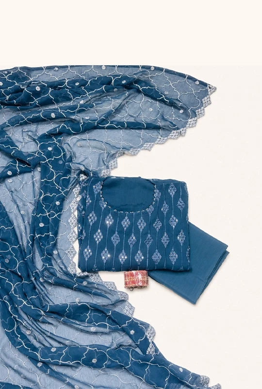 Original Pakistani Bin Hameed Ronaq -  Deep Denim 3pcs (Unstitched)