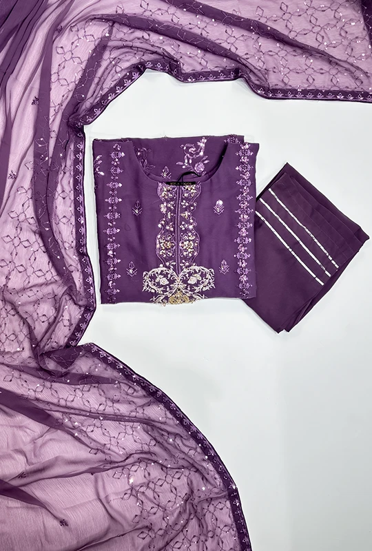 Agha Noor Organza - Purple 03pcs (Stitched)