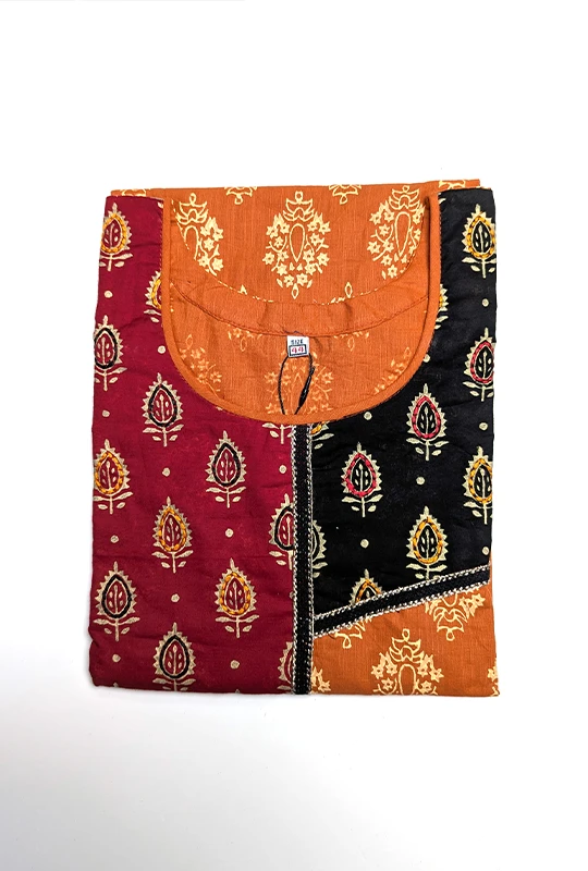 Cotton Block Print Kurti With Contrasting Neckline