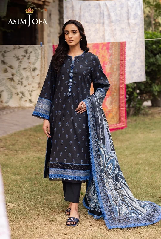 Asim Jofa Printed Lawn Vol-03 - Black 3pcs (Stitched)