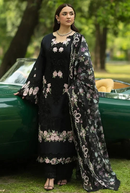 Elaf Luxury Lawn Vol-02 Embroidered - Black 3Pcs (Unstitched)