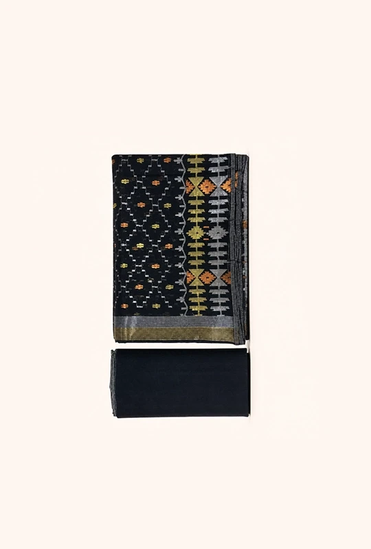 Black Half Silk Jamdani Saree
