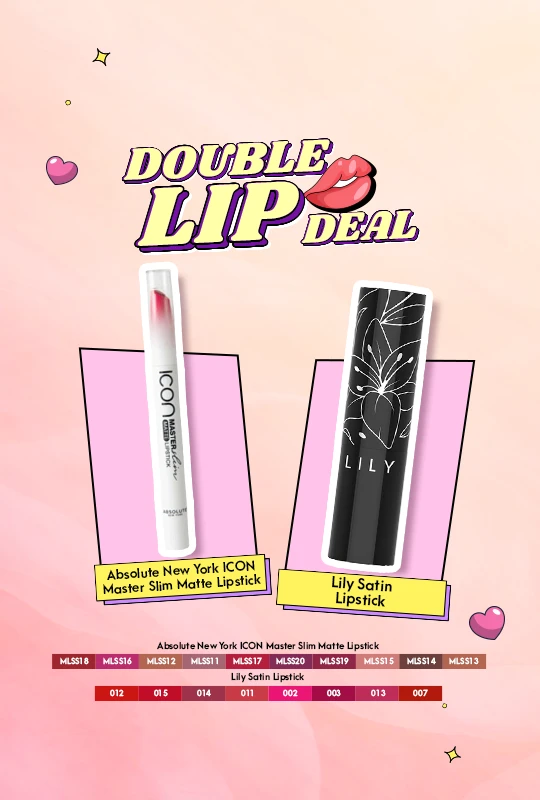 Absolute New York ICON Master Slim Matte Lipstick - Fuchsia Pop (MLSS16) + Lily Satin Lipstick 3.9 g